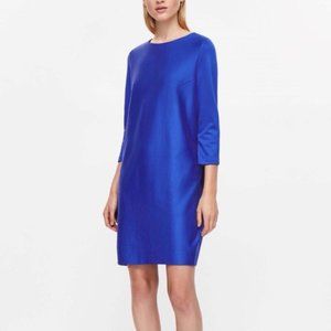 COS Cobalt Blue Long Sleeve Shift Dress, Size Medium